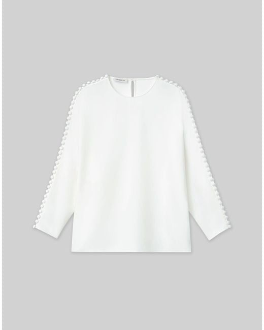 Lafayette 148 New York White Organic Silk Georgette Button Sleeve Blouse