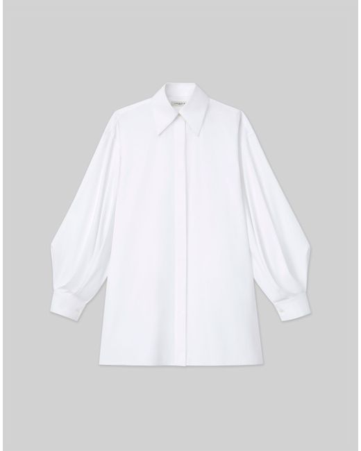 Lafayette 148 New York White Organic Cotton Poplin Tie Back Oversized Shirt