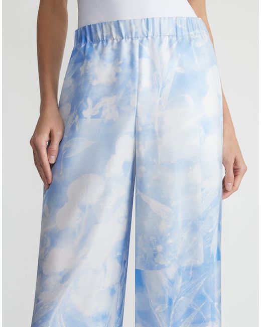 Lafayette 148 New York Blue Eco Flora Print Silk Twill Riverside Pant