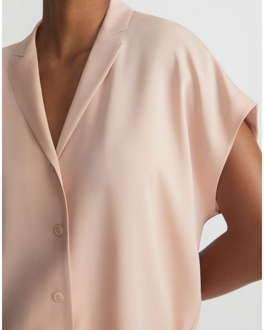 Lafayette 148 New York Pink Organic Silk Georgette Notch Collar Blouse