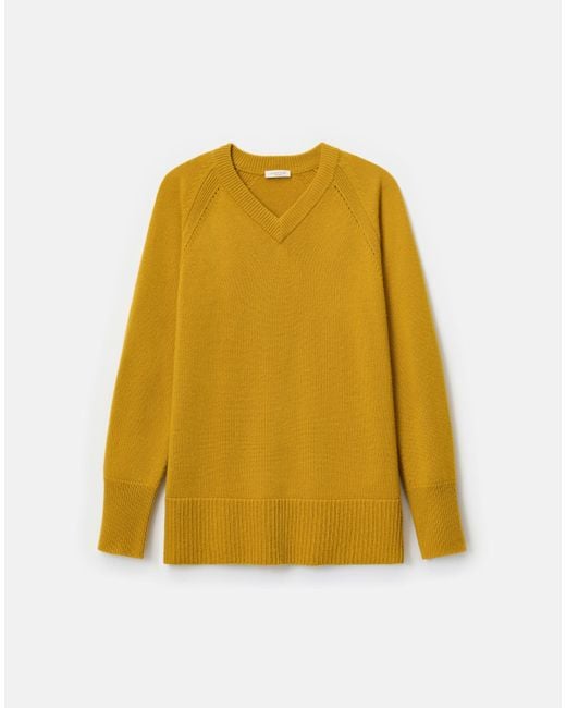Lafayette 148 New York Yellow Wool Cashmere V Neck Sweater
