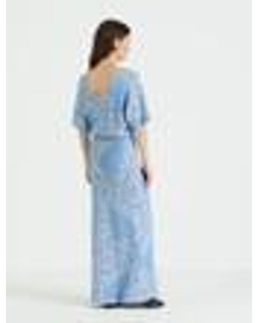 Lafayette 148 New York Blue Eco Flora Jacquard Finespun Voile Convertible Sweater Dress