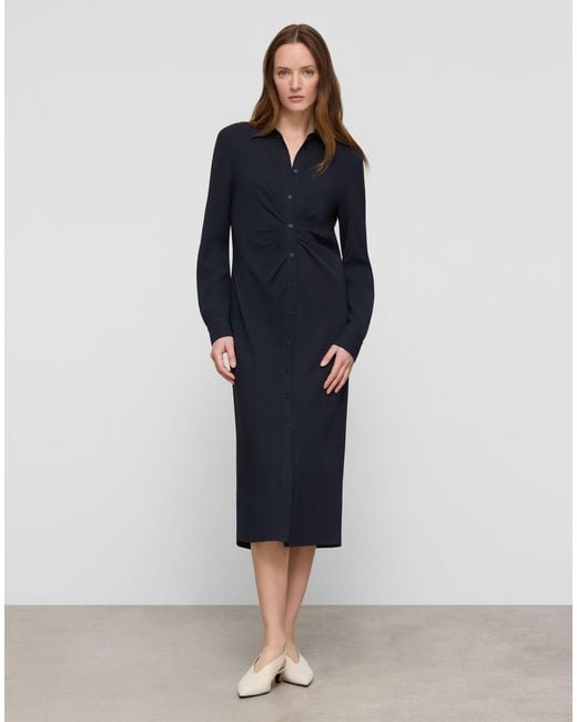 blue shirt dress crepe Slate Silk Design by AMPM at Pernia's Pop Up Shop 2026 neckline with classic collar detail for a sophisticated silhouette Self Principles Women's Crepe Contrast Belted