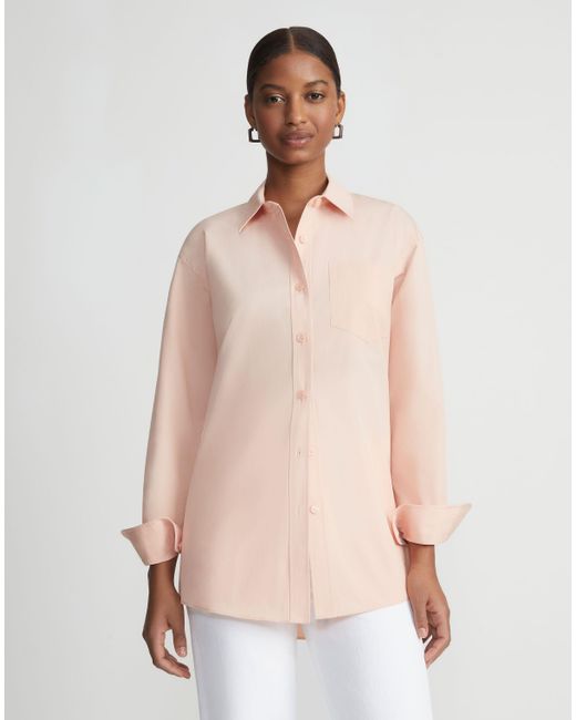 Lafayette 148 New York Pink Organic Cotton Poplin Oversized Shirt