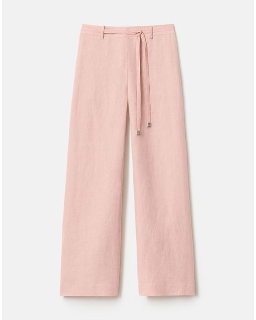 Lafayette 148 New York Pink Illustrious Linen Cropped Columbus Wide-Leg Pant