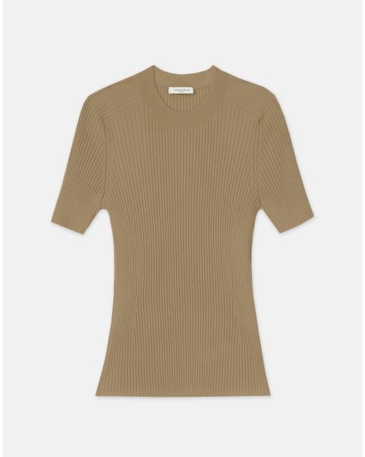 Lafayette 148 New York Natural Finespun Voile Ribbed Knit Top