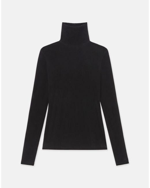 Lafayette 148 New York Black Plus-Size Velvet Mesh Jersey Sheer Turtleneck Top