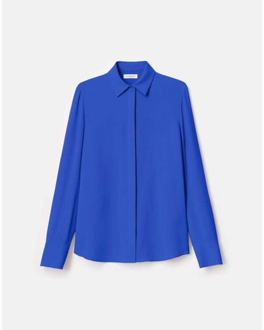 Lafayette 148 New York Blue Petite Silk Georgette Button Blouse