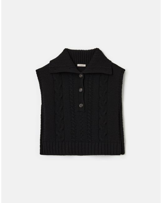 Lafayette 148 New York Black Merino Wool Cashmere Turtleneck Cable Knit Dickey