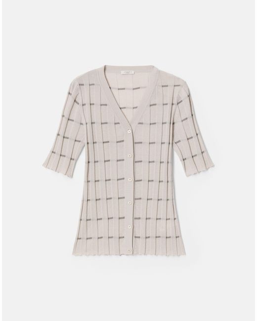 Lafayette 148 New York Women's White Cashmere Striped Fitted Short Sleeve Cardigan