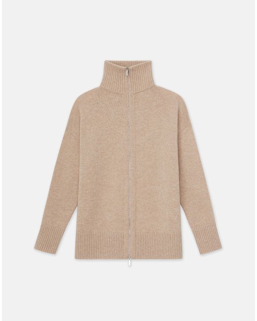 Lafayette 148 New York Natural Wool-cashmere Zip Front Cardigan
