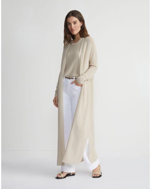 Lafayette 148 New York Mercerized Cotton Ribbed Duster Cardigan in White