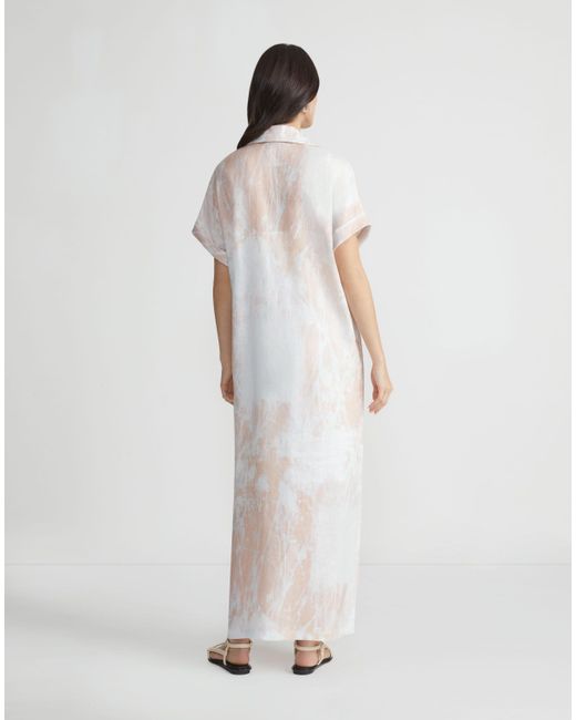Lafayette 148 New York White Shadow Print Linen Popover Dress