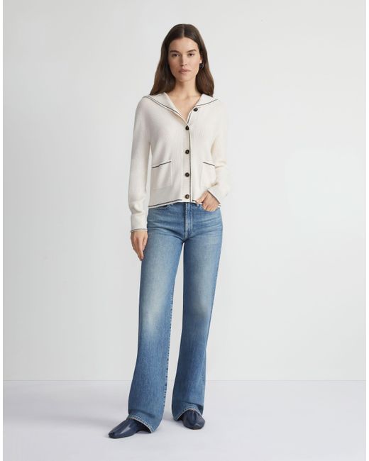Lafayette 148 New York Natural Cashmere Tipped Sailor Cardigan