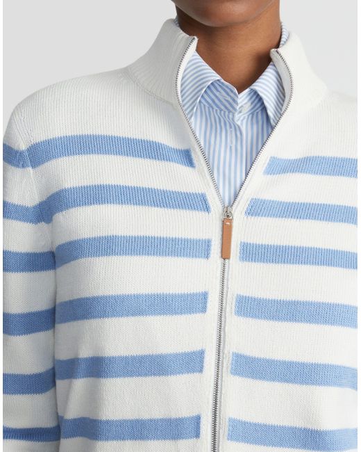 Lafayette 148 New York Blue Plus-size Stripe Cottonsilk Zip Cardigan