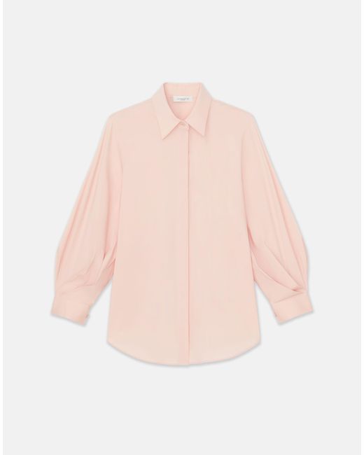 Lafayette 148 New York Pink Stretch Cotton Balloon Sleeve Shirt