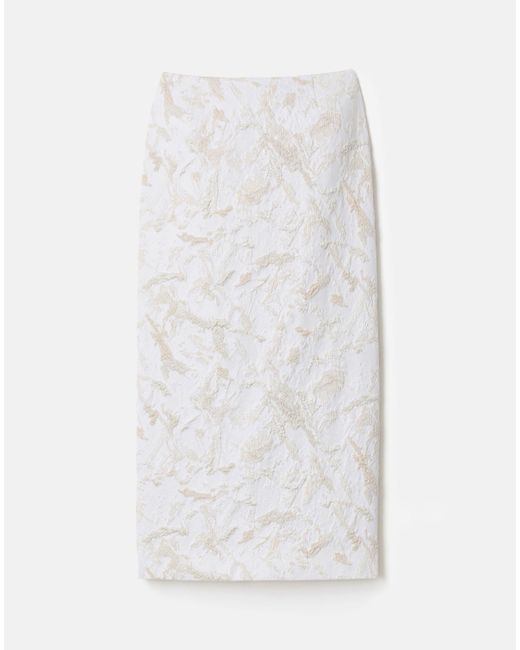 Lafayette 148 New York Women's White Cotton Silk Jacquard Straight Midi Pencil Skirt