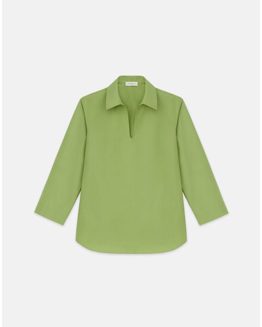 Lafayette 148 New York Green Organic Cotton Poplin Popover Shirt