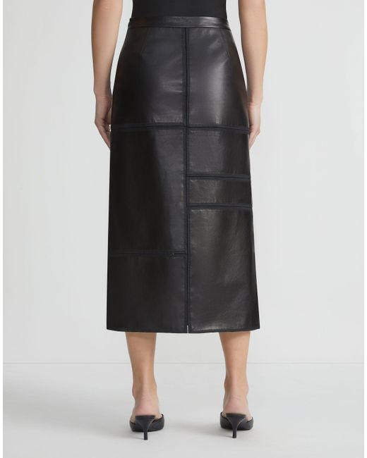 Lafayette 148 New York Gray Nappa Lambskin Leather Block Panel Skirt