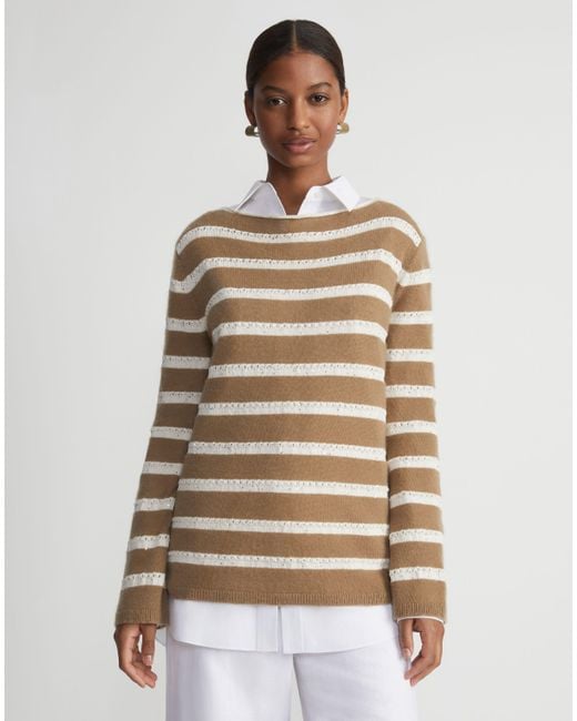 Lafayette 148 New York Natural Stripe Sequined Cotton & Cashmere Sweater