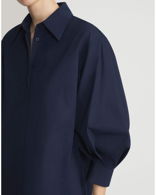 Lafayette 148 New York Blue Organic Cotton Poplin Lantern Sleeve Shirtdress