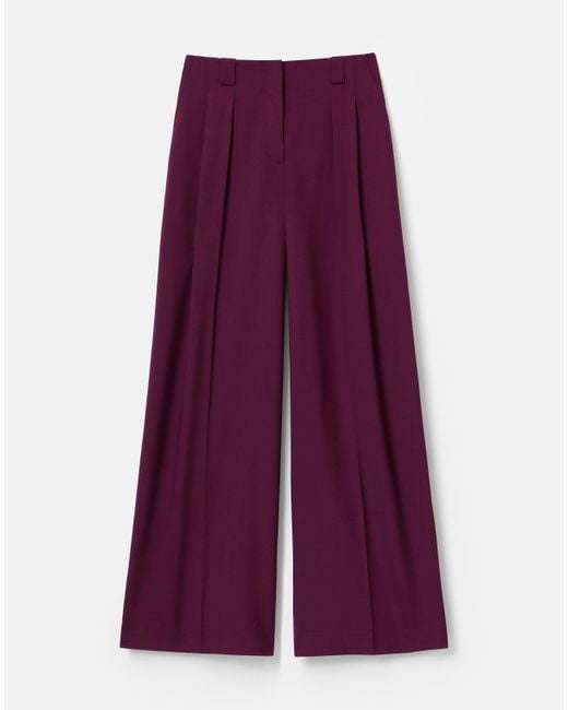 Lafayette 148 New York Purple Stretch Wool Pleated Wide Leg Pant