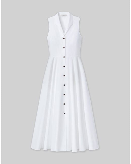 Lafayette 148 New York White Organic Cotton Poplin Sleeveless Shirtdress