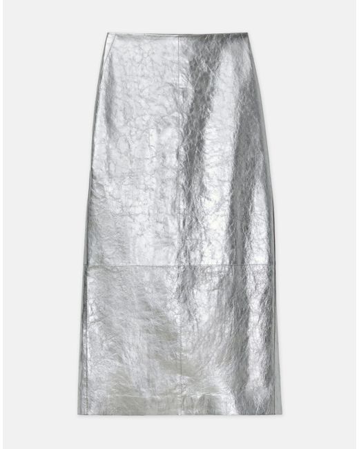 Lafayette 148 New York Gray Metallic Crinkle Leather Pencil Skirt