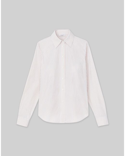 Lafayette 148 New York White Pinstripe Cotton Slim Shirt
