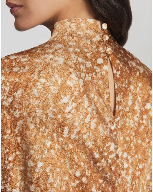 Lafayette 148 Gesture Print Silk Twill Button Blouse in Raffia Multi