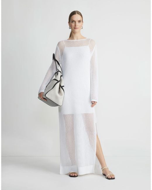 Lafayette 148 New York White Organic Cotton Block Mesh Stitch Dress