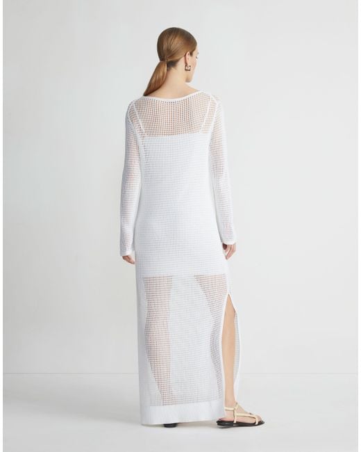 Lafayette 148 New York White Organic Cotton Block Mesh Stitch Dress