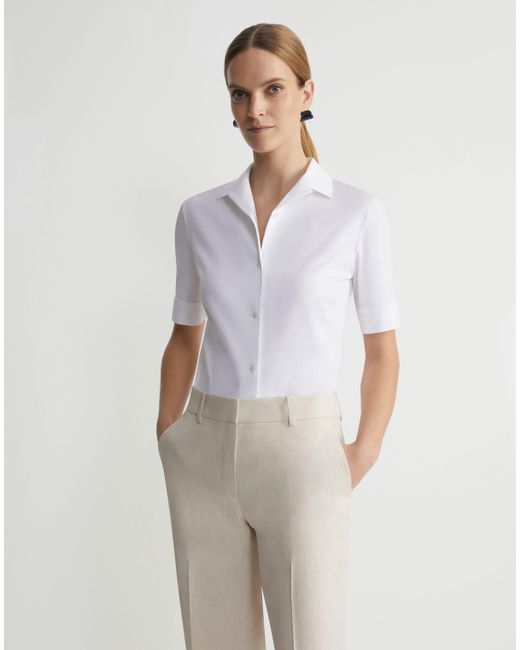 Lafayette 148 New York White Plus-size Stretch Cotton Notch Collar Shirt
