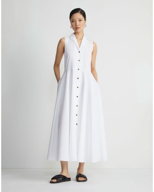 Lafayette 148 New York White Organic Cotton Poplin Sleeveless Shirtdress