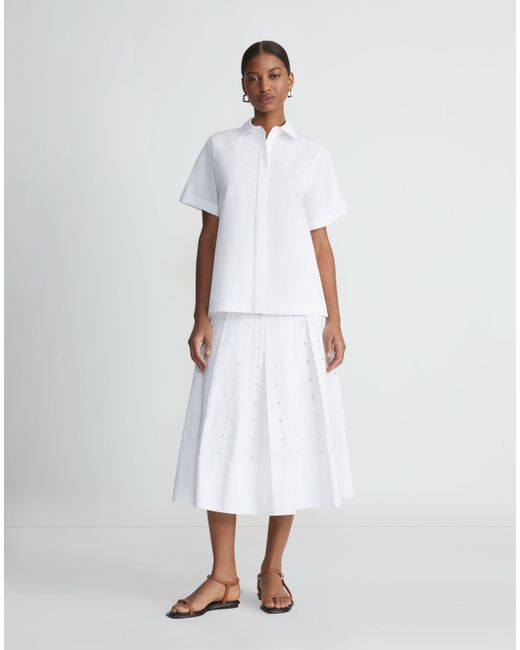 Lafayette 148 New York White Plus-size Organic Cotton Poplin Handcut Block Eyelet Skirt