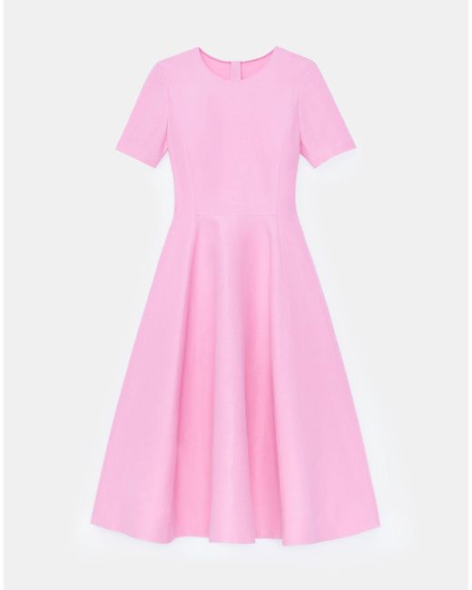 Lafayette 148 New York Petite Silk-linen Short Sleeve Fit & Flare Dress-pink Madder-8