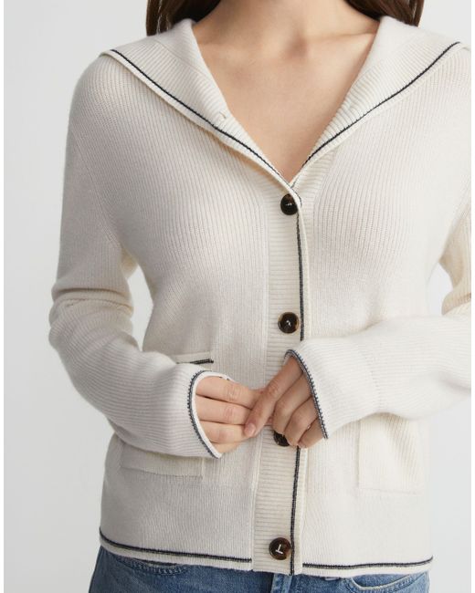 Lafayette 148 New York Natural Cashmere Tipped Sailor Cardigan