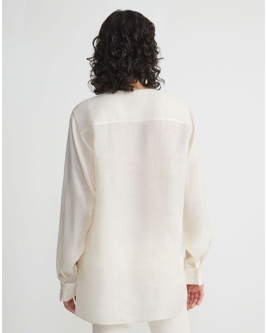 Lafayette 148 New York Natural Sustainable Gemma Cloth Voile Pintuck Popover Blouse