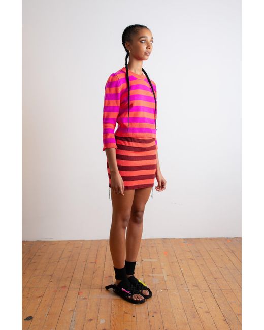 La Fetiche Pink Elsie Cropped Striped Sweater