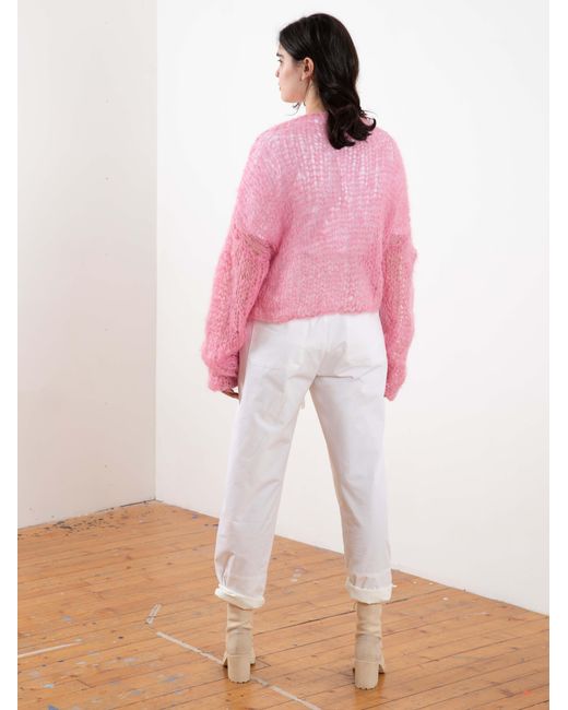La Fetiche Pink Candy Hand Knitted Cable Mohair Sweater