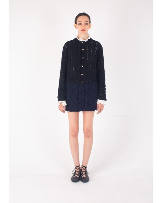 La Fetiche Blue Lisetta Cable & Ladder Cardigan