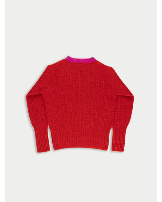 La Fetiche Red Pierre Cable Knit Shetland Sweater