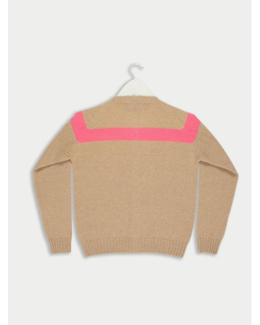 La Fetiche Natural Nancy Lambswool Cardigan With Placed Stripe