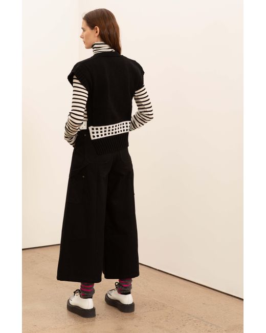 La Fetiche Black Ziggy Handknitted Tank Top With Placed “Mistake” Fairisle Design, Open