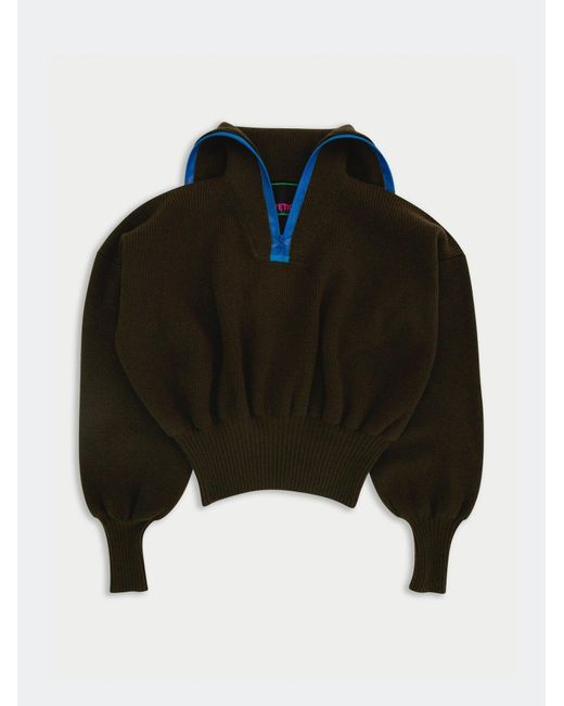 Women's Black Henri Military Style Cropped Jumper