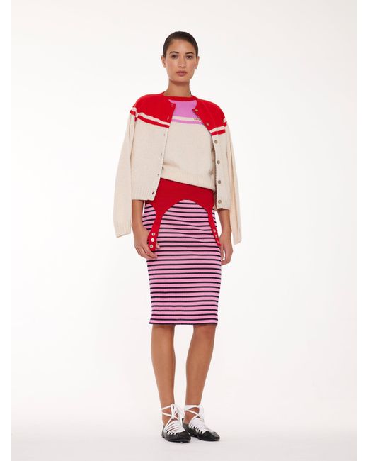 La Fetiche Red Maar Crew Neck Cardigan