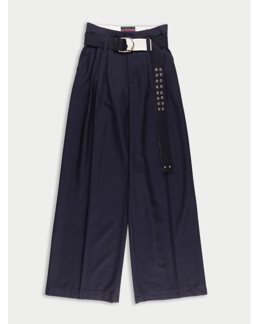 La Fetiche Blue Angie Oversized Wide Leg Pleated Trousers