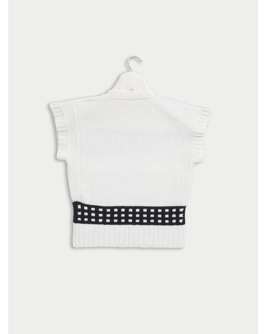 La Fetiche White Ziggy Handknitted Tank Top With Placed “Mistake Fairisle Design