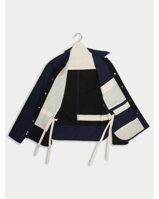 La Fetiche Blue Bill Cotton Panama Work-Wear Jacket With Cotton Lining Patch Pockets And Contrast Stitching