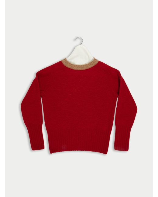 La Fetiche Red Viva Traditional Brushed Crew Neck Seam Free Sweater With Bright Contrast Neck Trim